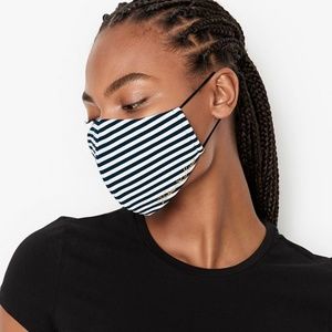 Victoria's Secret Reusable Face Mask Black White Stripes NEW